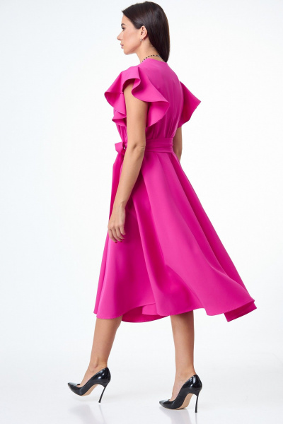 Розовое платье с воланами и крыльями юбки из плотной ткани T&N 7506 фуксия - фото 3