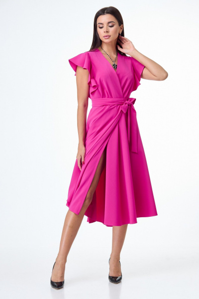 Розовое платье с воланами и крыльями юбки из плотной ткани T&N 7506 фуксия - фото 4