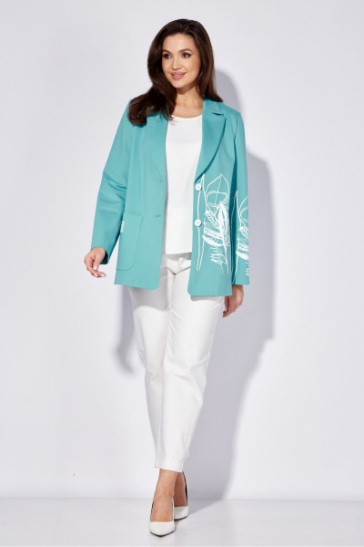 Классический костюм из трикотажа с ярким принтом и женственный жакет TAiER 1276 бирюза - фото 2
