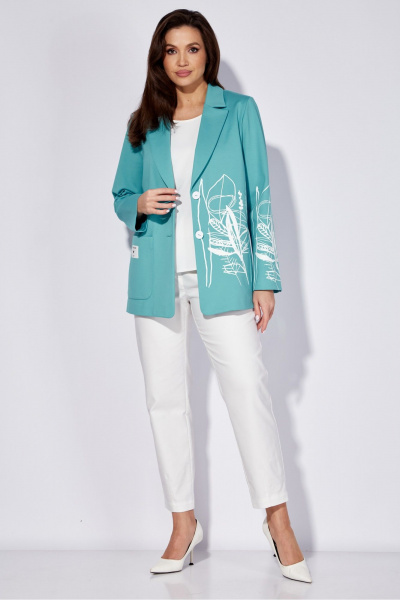 Классический костюм из трикотажа с ярким принтом и женственный жакет TAiER 1276 бирюза - фото 1