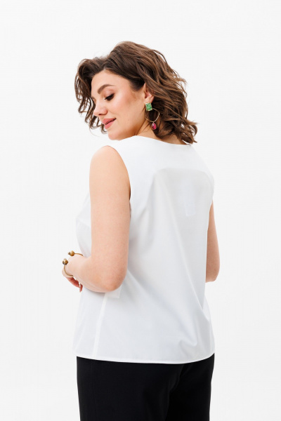 Белый топ из вискозы с кулисой и базовая блуза для бизнес-образа Anelli 1440 молоко - фото 3