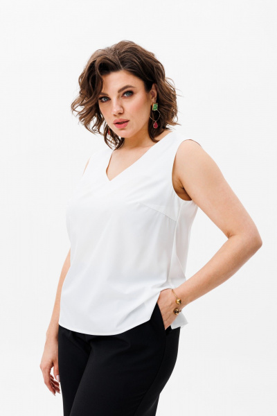 Белый топ из вискозы с кулисой и базовая блуза для бизнес-образа Anelli 1440 молоко - фото 2