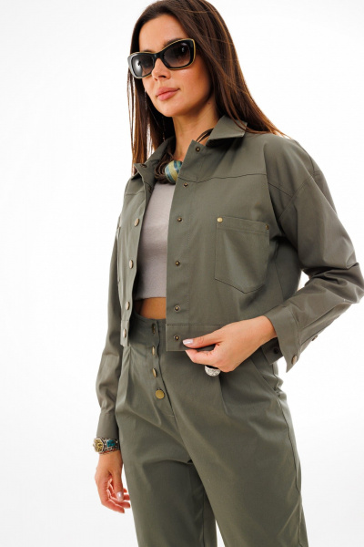 Брюки женские зауженные из текстиля с высокой посадкой Anelli 948 хаки - фото 7