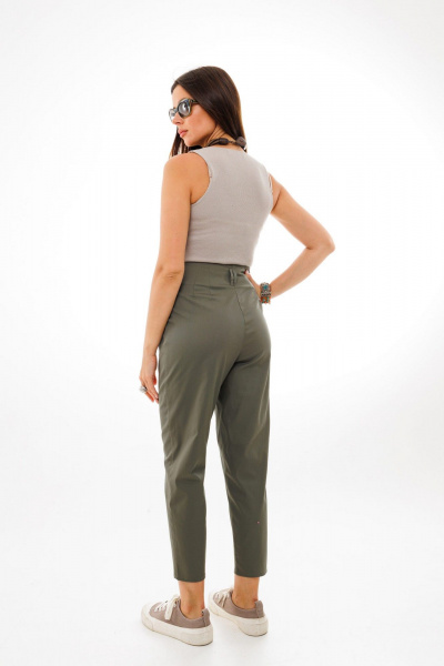 Брюки женские зауженные из текстиля с высокой посадкой Anelli 948 хаки - фото 6