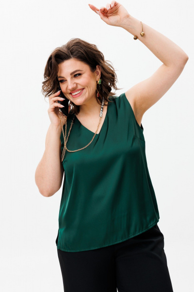 Блуза зеленая женская из вискозы для делового стиля Anelli 1440 изумруд - фото 4