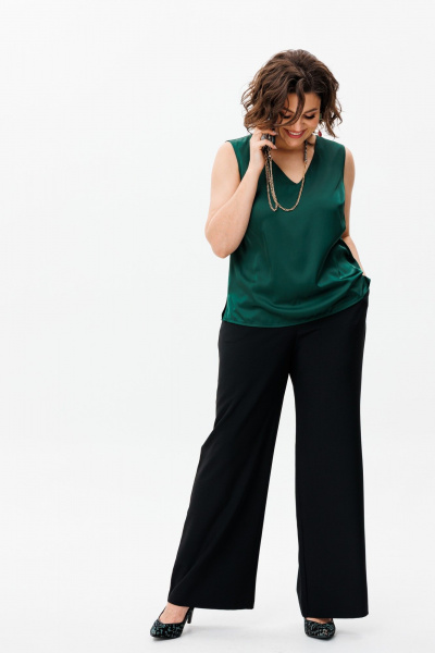 Блуза зеленая женская из вискозы для делового стиля Anelli 1440 изумруд - фото 3