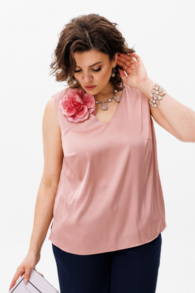 Блуза розовая женская из вискозы универсальный стиль Anelli 1440 пудра - фото 5