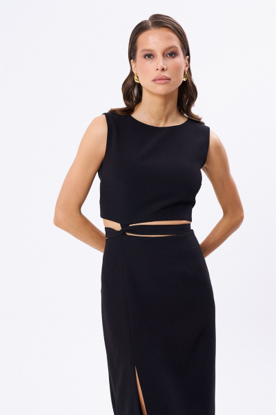 Топ и юбка черные из текстиля для повседневных образов KaVaRi 8026 черный - фото 3