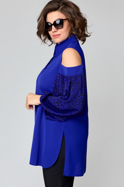 Блуза синяя женская из текстиля с принтом для офиса EVA GRANT 7245-1 электрик - фото 2