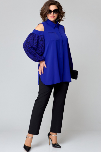 Блуза синяя женская из текстиля с принтом для офиса EVA GRANT 7245-1 электрик - фото 4