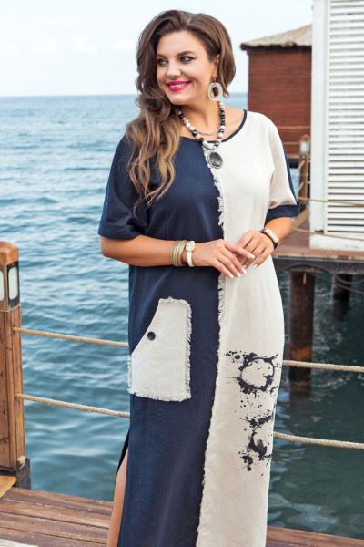 Платье Vittoria Queen 20643 темно_синий-молочный - фото 3