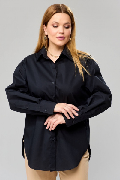 Оверсайз рубашка с длинным рукавом и без подкладки Bliss 8218 черный - фото 5