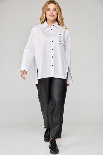Оверсайз белая рубашка с асимметричными манжетами Bliss 8221 белый - фото 5