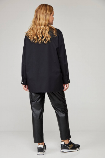 Базовая оверсайз рубашка с голубым цветом и кокеткой Bliss 8221 черный - фото 7