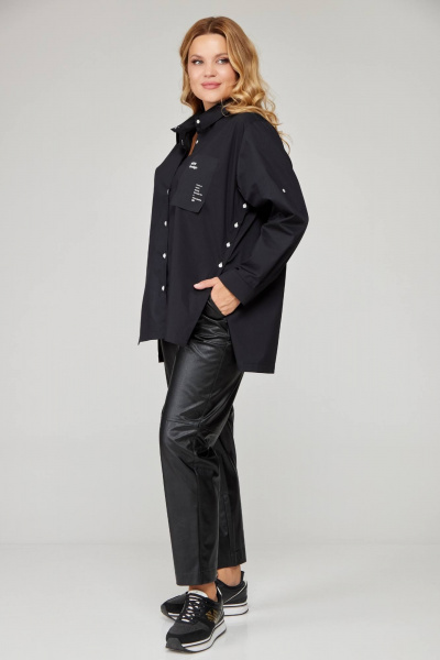 Базовая оверсайз рубашка с голубым цветом и кокеткой Bliss 8221 черный - фото 6