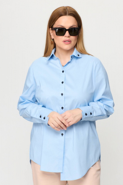 Демисезонный костюм из льняной ткани с блузой и брюками Bliss 8219 голубой - фото 2