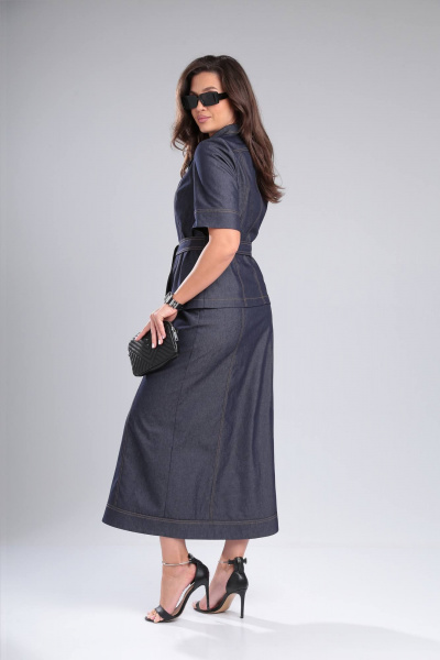 Летний джинсовый костюм 2-ка с поясом и коротким рукавом DOGGI 1638 синий - фото 10