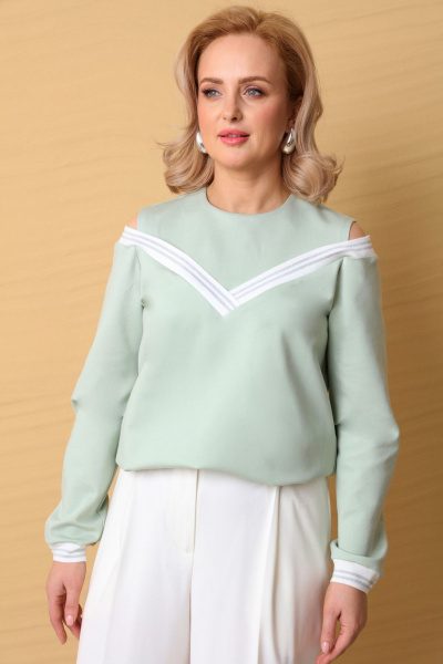 Джемпер свободного кроя с имитацией топа и открытыми плечами LM М13 мята - фото 1