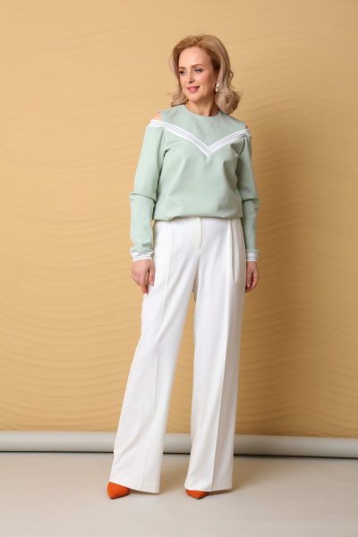 Джемпер свободного кроя с имитацией топа и открытыми плечами LM М13 мята - фото 5