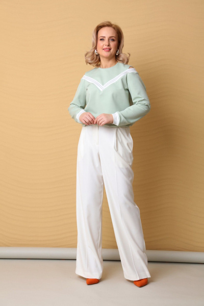 Джемпер свободного кроя с имитацией топа и открытыми плечами LM М13 мята - фото 4