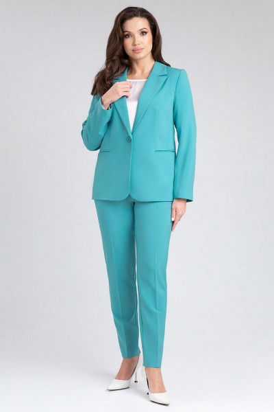 Костюм-двойка жакет полуприталенного и классические брюки IVARI 10403/1 бирюзовый - фото 1