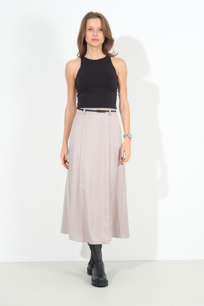 Юбка-миди трапеция из костюмной ткани с карманами Luitui R2017 песочный - фото 1