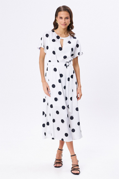 Свободное платье из искусственного шёлка с декольте KaVaRi 1083 принт_горох - фото 1