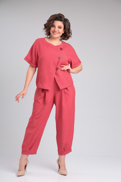 Жакет и брюки из льна-вишера с пышными складками Michel chic 1337/1 коралл - фото 8