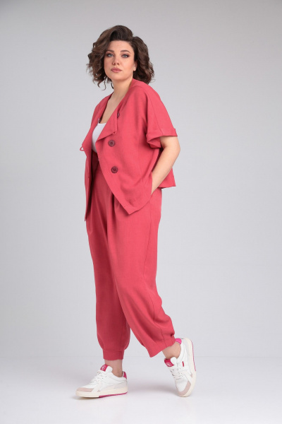 Жакет и брюки из льна-вишера с пышными складками Michel chic 1337/1 коралл - фото 6