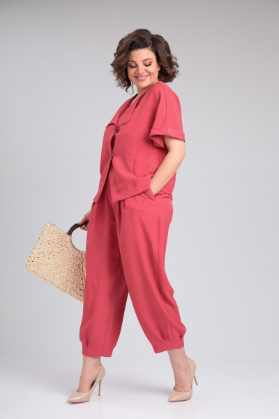 Жакет и брюки из льна-вишера с пышными складками Michel chic 1337/1 коралл - фото 3