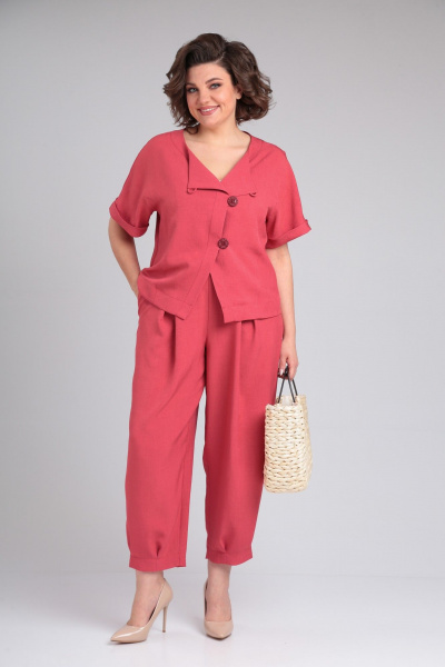 Жакет и брюки из льна-вишера с пышными складками Michel chic 1337/1 коралл - фото 2