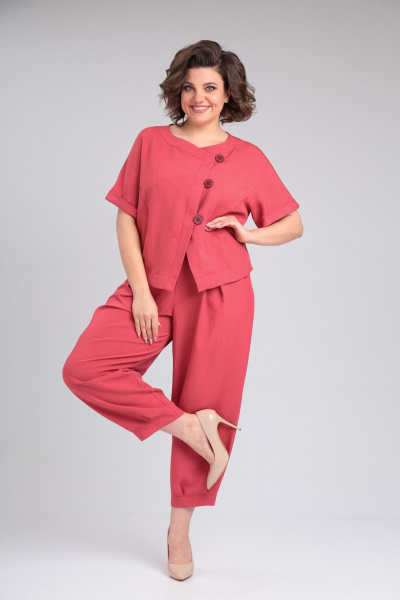 Жакет и брюки из льна-вишера с пышными складками Michel chic 1337/1 коралл - фото 1