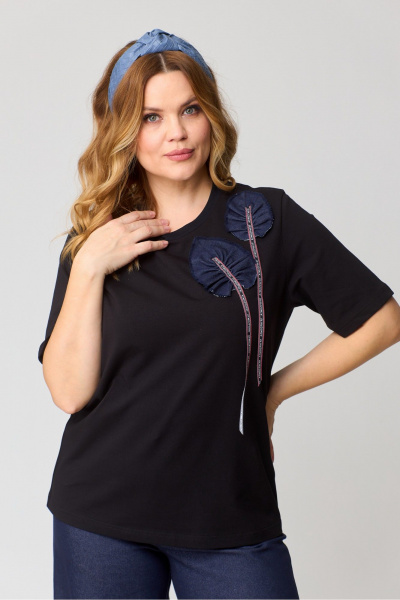 Брюки палаццо и футболка из джинса и хлопка Michel chic 1368 синий,черный - фото 7