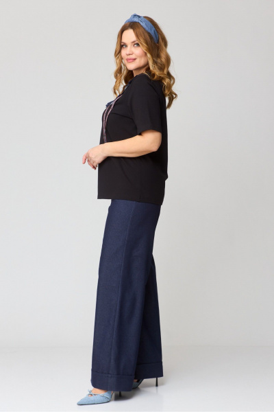 Брюки палаццо и футболка из джинса и хлопка Michel chic 1368 синий,черный - фото 5