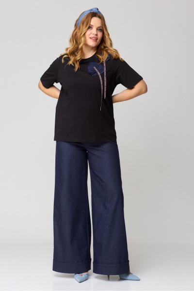 Брюки палаццо и футболка из джинса и хлопка Michel chic 1368 синий,черный - фото 3