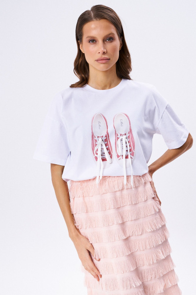 Юбка-макси и футболка с принтом на резинке KaVaRi 8030 белый-персик - фото 4