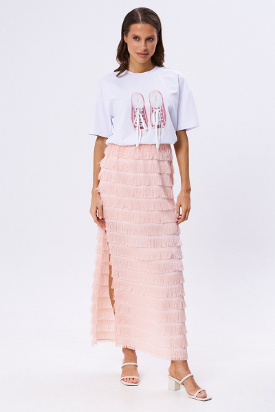 Юбка-макси и футболка с принтом на резинке KaVaRi 8030 белый-персик - фото 3