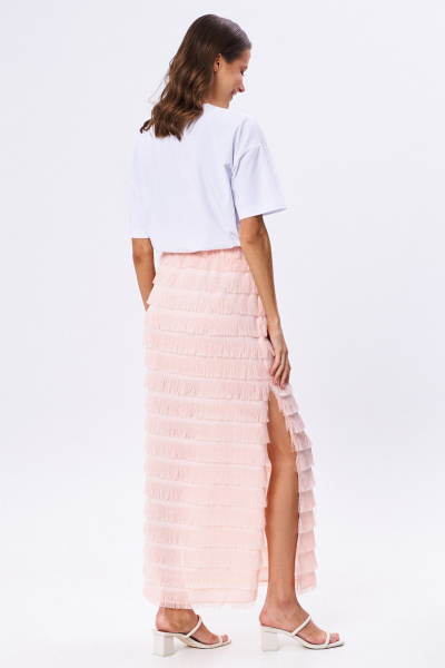 Юбка-макси и футболка с принтом на резинке KaVaRi 8030 белый-персик - фото 2