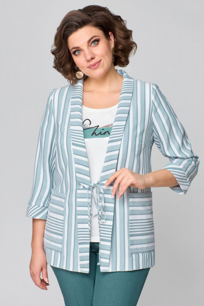 Трехпредметный комплект: жакет, топ и брюки из текстиля Мишель стиль 1133-2 изумруд - фото 9