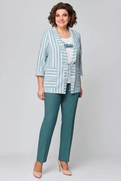 Трехпредметный комплект: жакет, топ и брюки из текстиля Мишель стиль 1133-2 изумруд - фото 1
