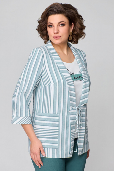 Трехпредметный комплект: жакет, топ и брюки из текстиля Мишель стиль 1133-2 изумруд - фото 4