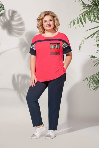 Блуза, брюки БагираАнТа 625 коралл/синий - фото 1