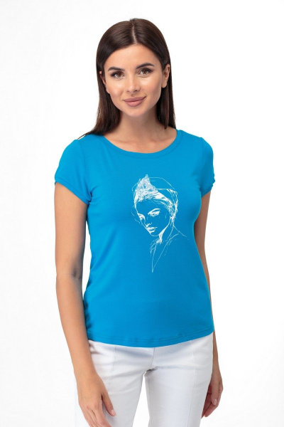 Майка голубая с принтом и отделкой бантом Anelli 525 голубой - фото 3