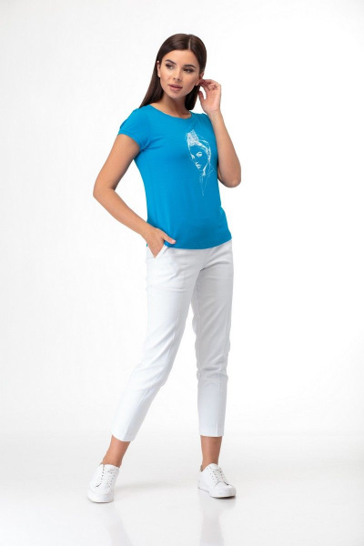 Майка голубая с принтом и отделкой бантом Anelli 525 голубой - фото 1