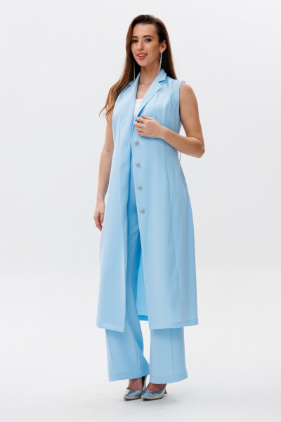 Брюки, жилет, топ NikVa 501-1 голубой+молоко - фото 5