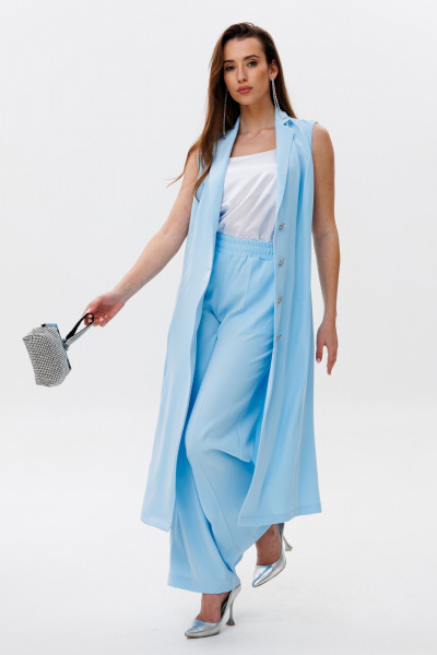 Брюки, жилет, топ NikVa 501-1 голубой+молоко - фото 4