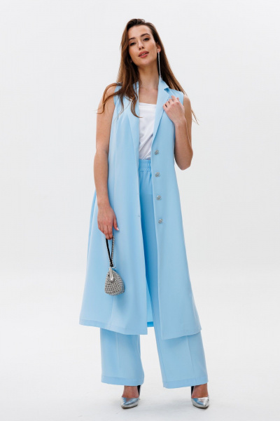 Брюки, жилет, топ NikVa 501-1 голубой+молоко - фото 1