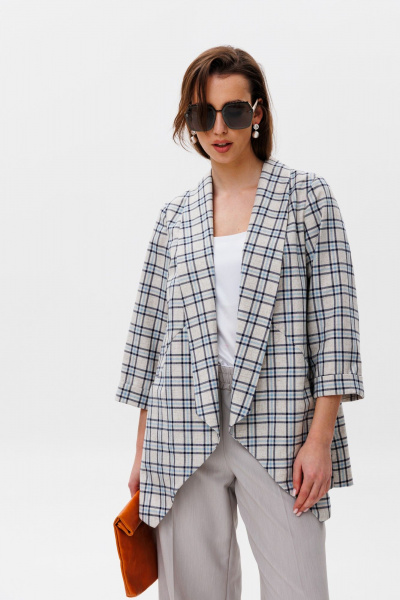 Брюки, жакет, топ NikVa 502-2 клетка+молоко+дымка - фото 4