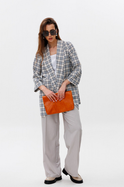 Брюки, жакет, топ NikVa 502-2 клетка+молоко+дымка - фото 3