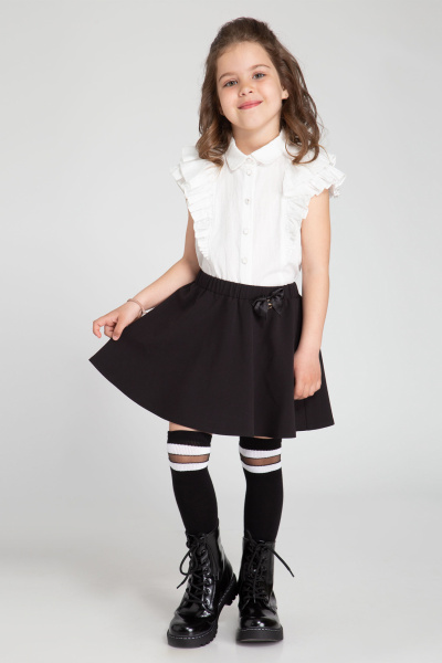 Элегантная хлопковая блуза с рельефами и объемными рюшами Panda Kids 256340-146 Белый - фото 1